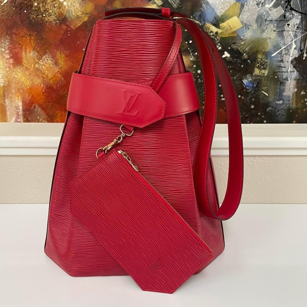 Louis Vuitton Red Epi Leather Sac d’ Epaule Bucket Bag with Zip Pouch